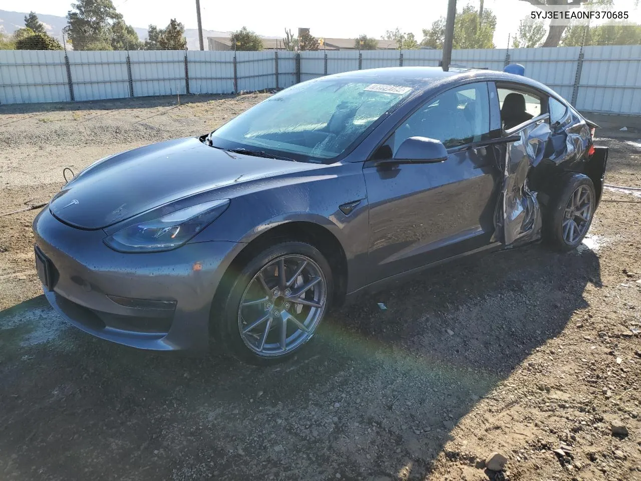 2022 Tesla Model 3 VIN: 5YJ3E1EA0NF370685 Lot: 76999164