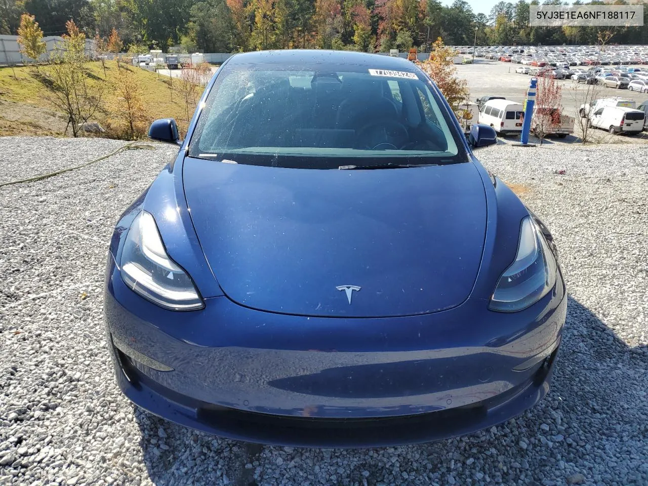 2022 Tesla Model 3 VIN: 5YJ3E1EA6NF188117 Lot: 77039424