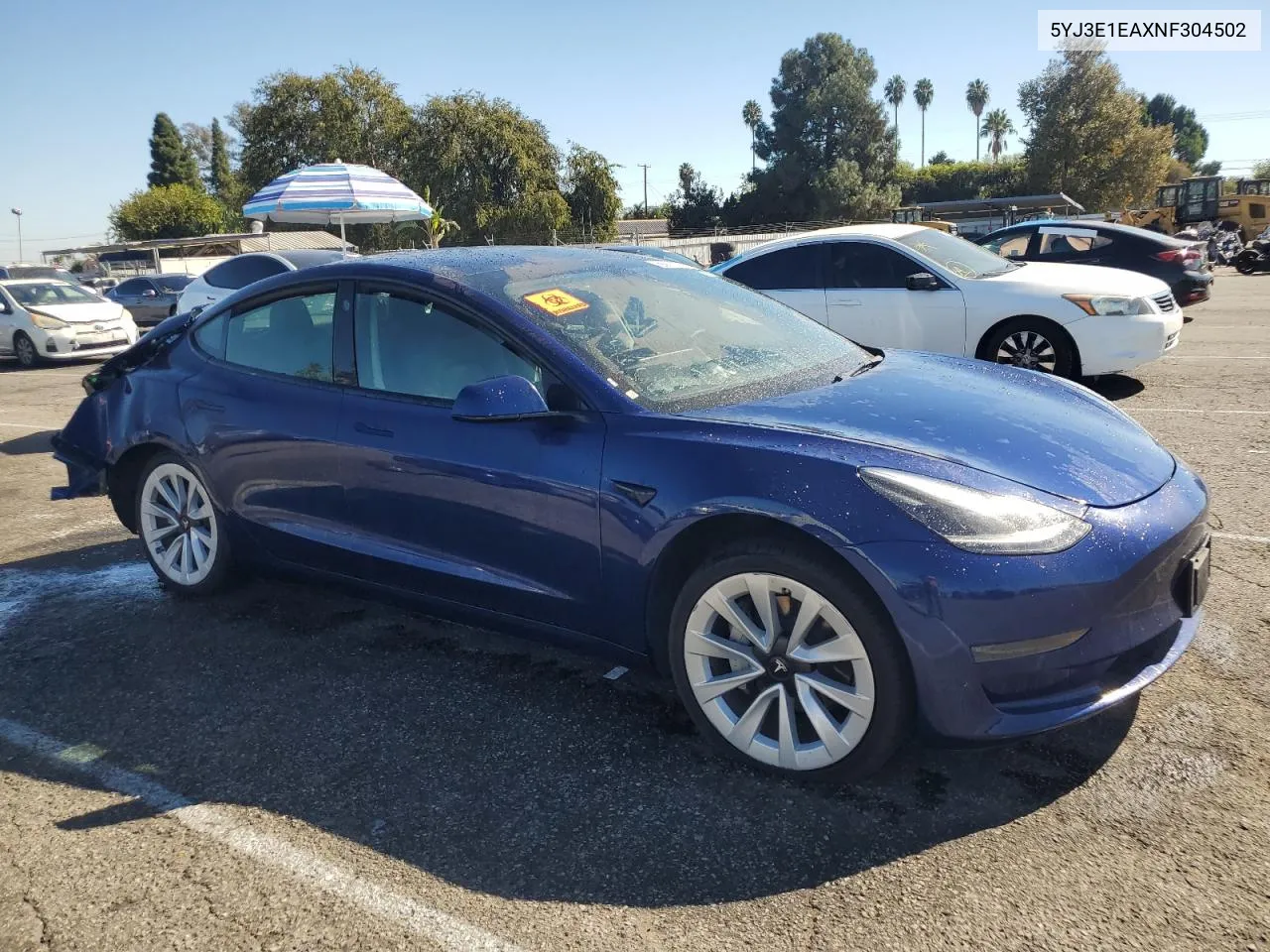 2022 Tesla Model 3 VIN: 5YJ3E1EAXNF304502 Lot: 77333144