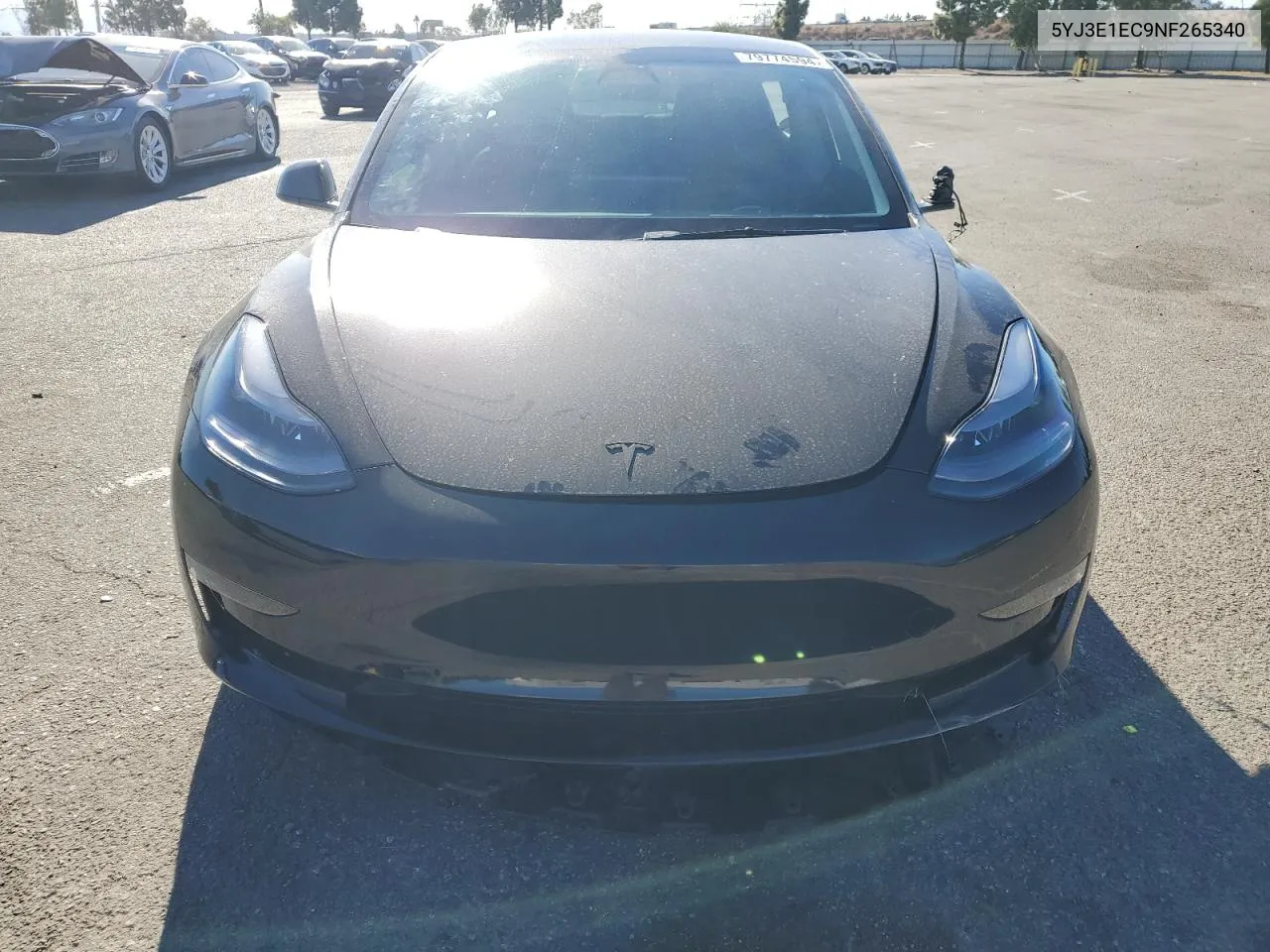 2022 Tesla Model 3 VIN: 5YJ3E1EC9NF265340 Lot: 79774594