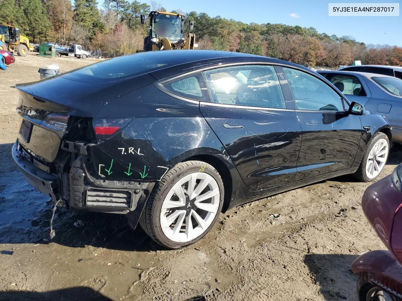 2022 Tesla Model 3 VIN: 5YJ3E1EA4NF287017 Lot: 80203984