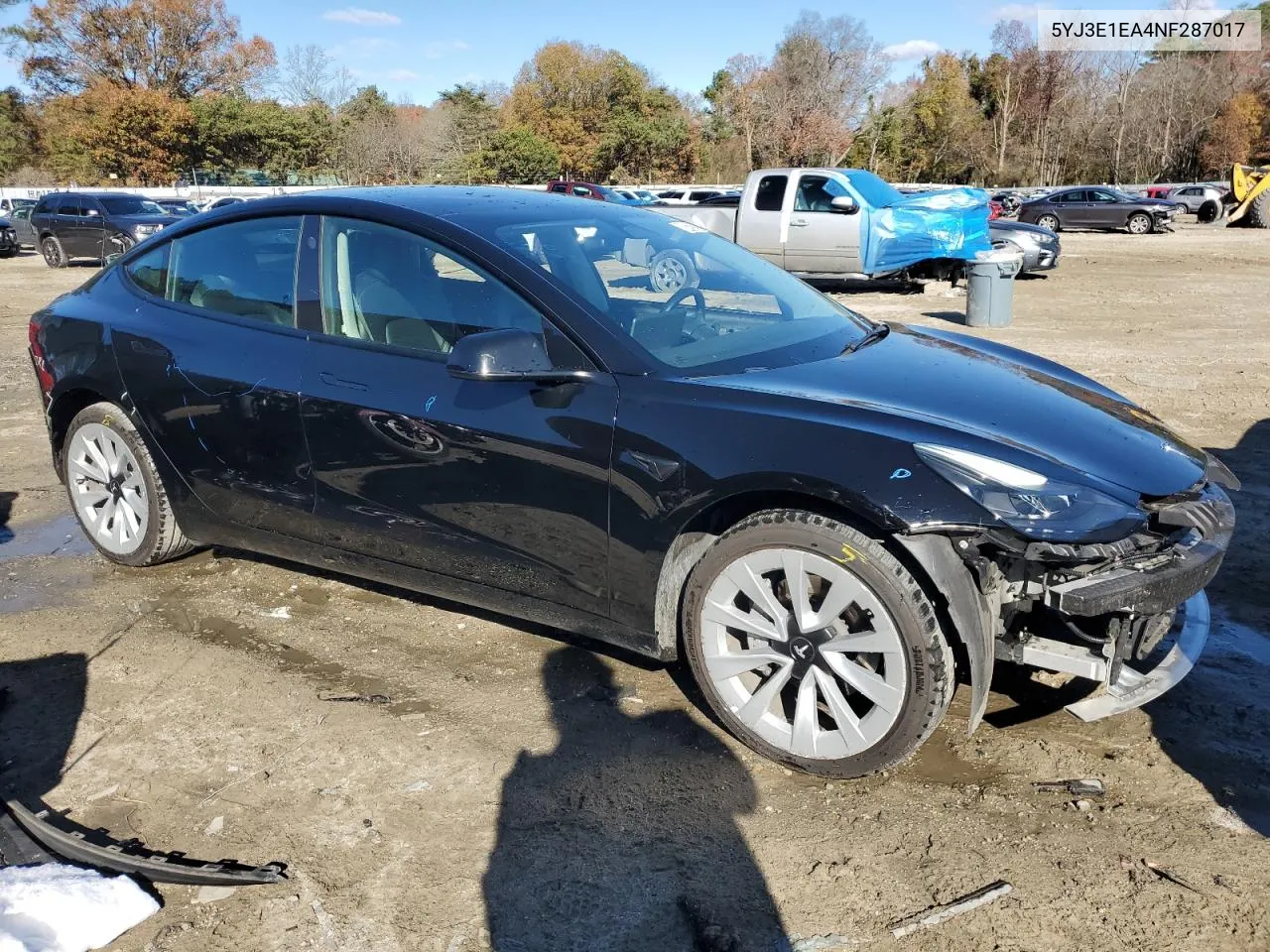 2022 Tesla Model 3 VIN: 5YJ3E1EA4NF287017 Lot: 80203984