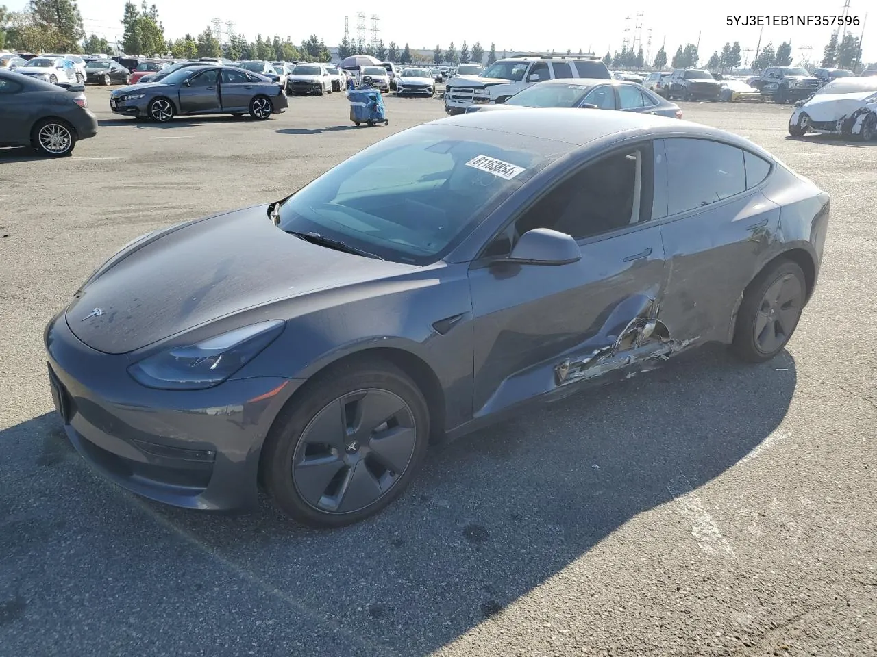 2022 Tesla Model 3 VIN: 5YJ3E1EB1NF357596 Lot: 81163854