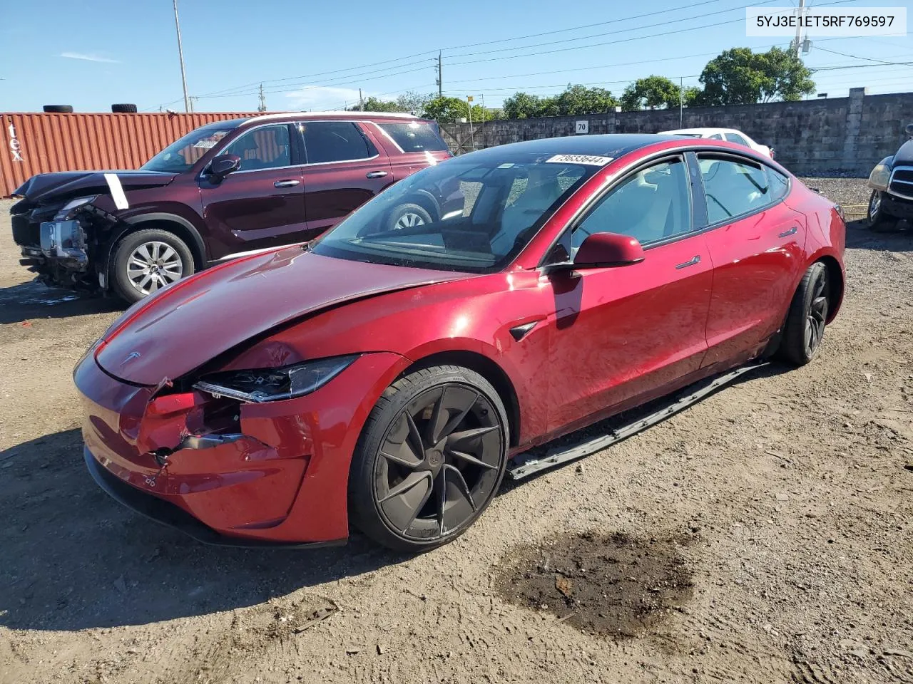 2024 Tesla Model 3 VIN: 5YJ3E1ET5RF769597 Lot: 73633644