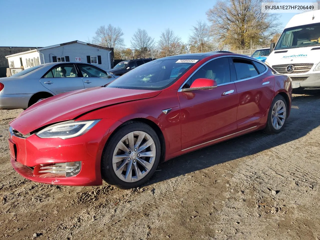 2017 Tesla Model S VIN: 5YJSA1E27HF206449 Lot: 74689554