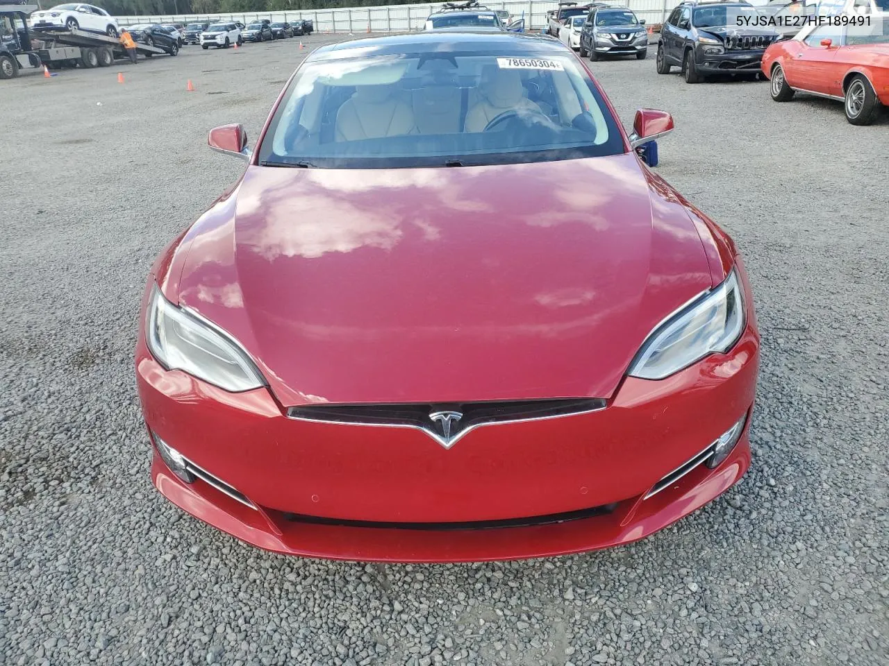 2017 Tesla Model S VIN: 5YJSA1E27HF189491 Lot: 78650304