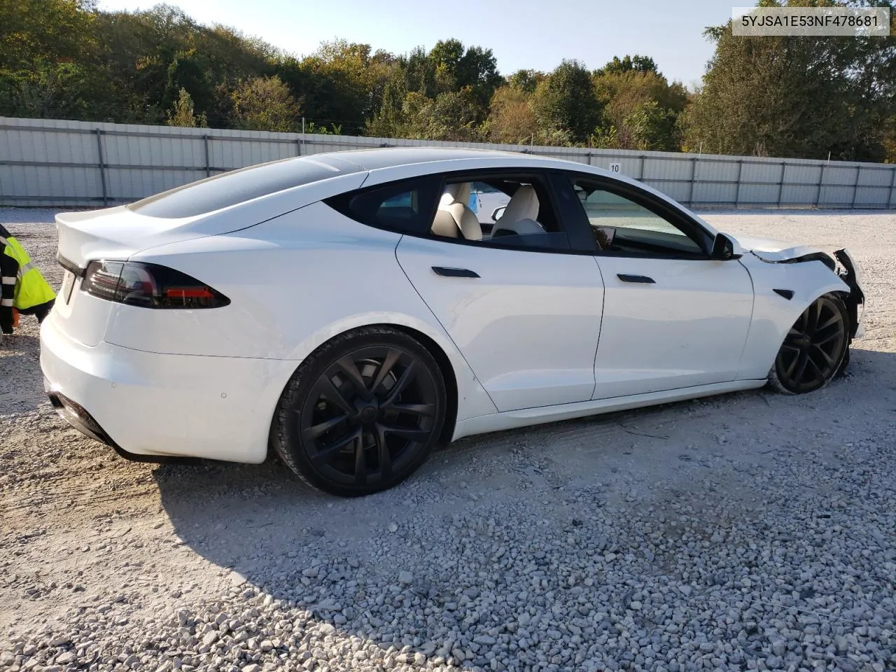 2022 Tesla Model S VIN: 5YJSA1E53NF478681 Lot: 74242584