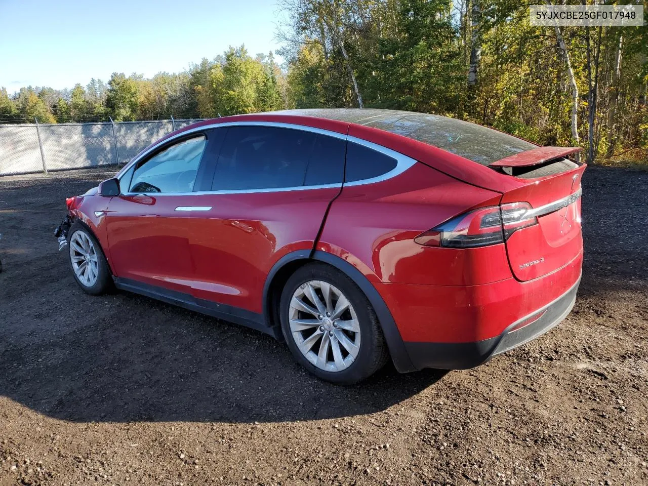 2016 Tesla Model X VIN: 5YJXCBE25GF017948 Lot: 74533904