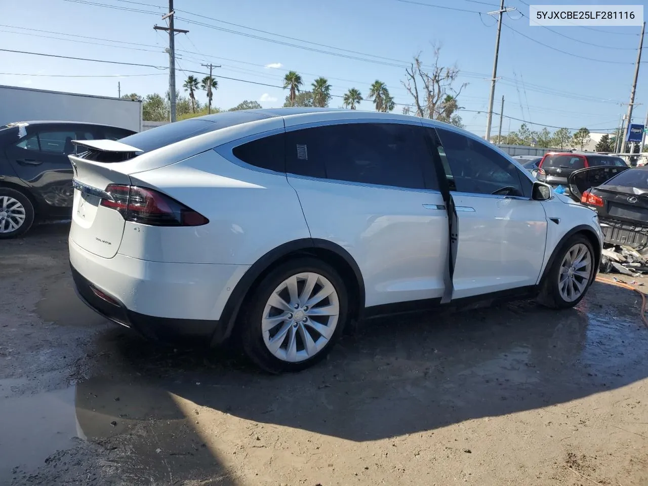 2020 Tesla Model X VIN: 5YJXCBE25LF281116 Lot: 77350374