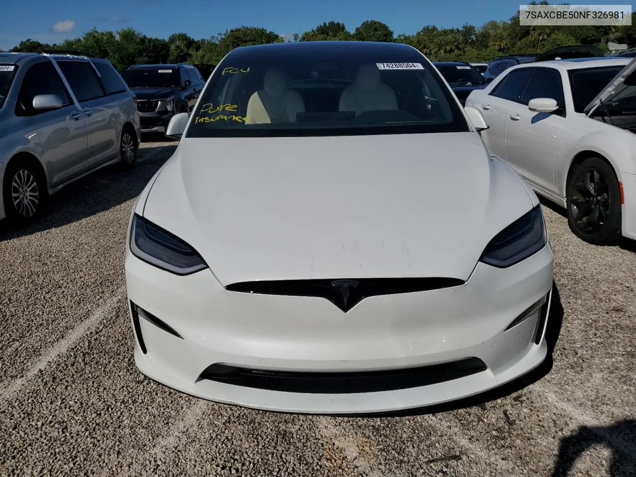 2022 Tesla Model X VIN: 7SAXCBE50NF326981 Lot: 74288504