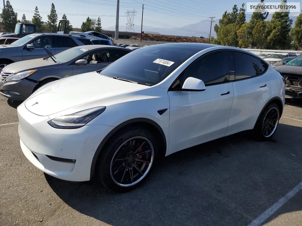 2020 Tesla Model Y VIN: 5YJYGDEE1LF012996 Lot: 71574084