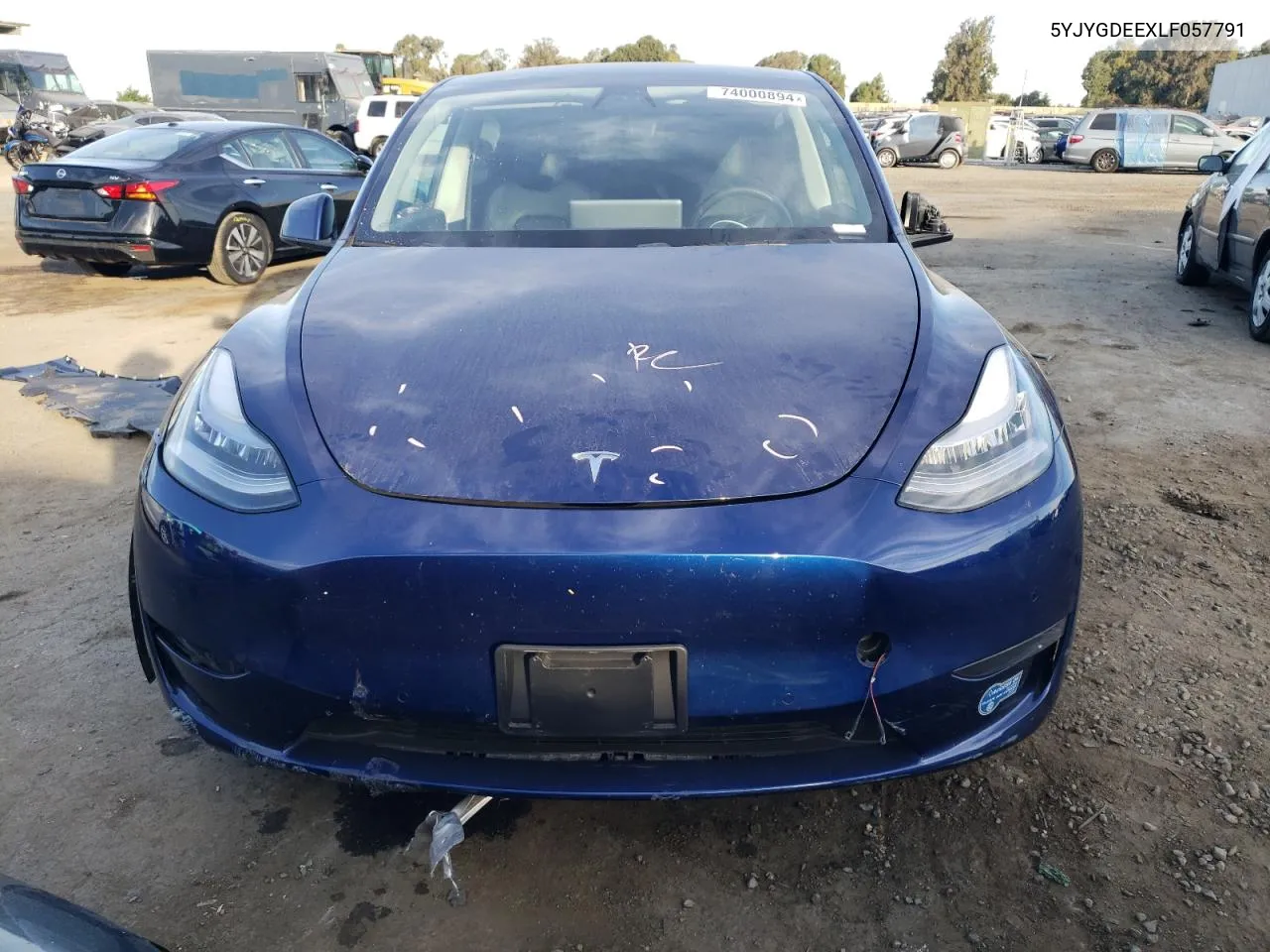 2020 Tesla Model Y VIN: 5YJYGDEEXLF057791 Lot: 74000894