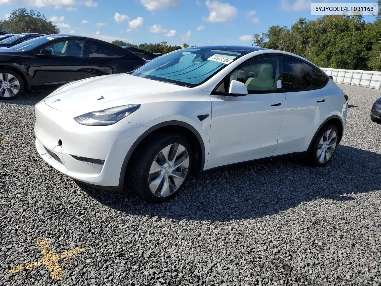 2020 Tesla Model Y VIN: 5YJYGDEE4LF031168 Lot: 74481204