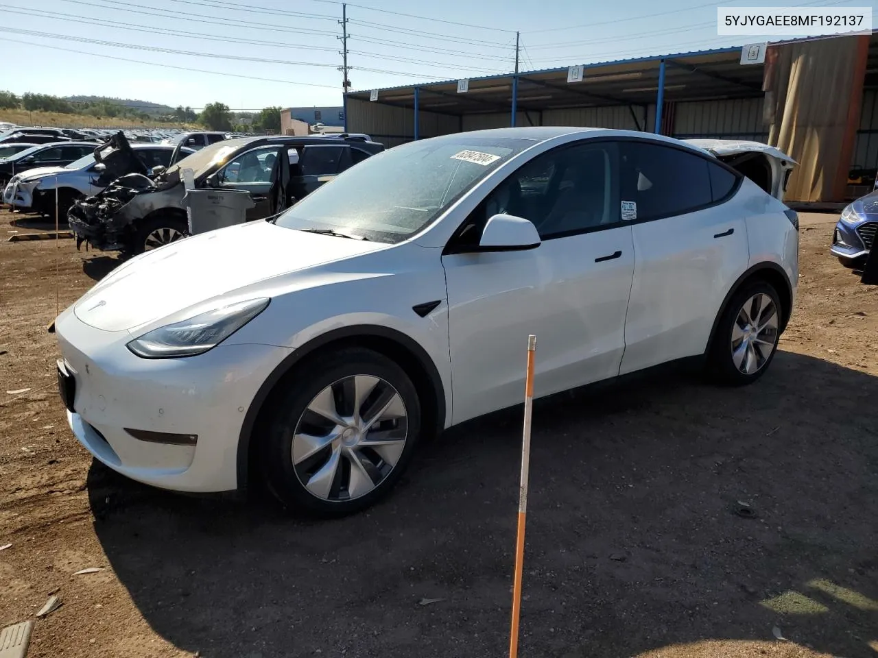 2021 Tesla Model Y VIN: 5YJYGAEE8MF192137 Lot: 62847504