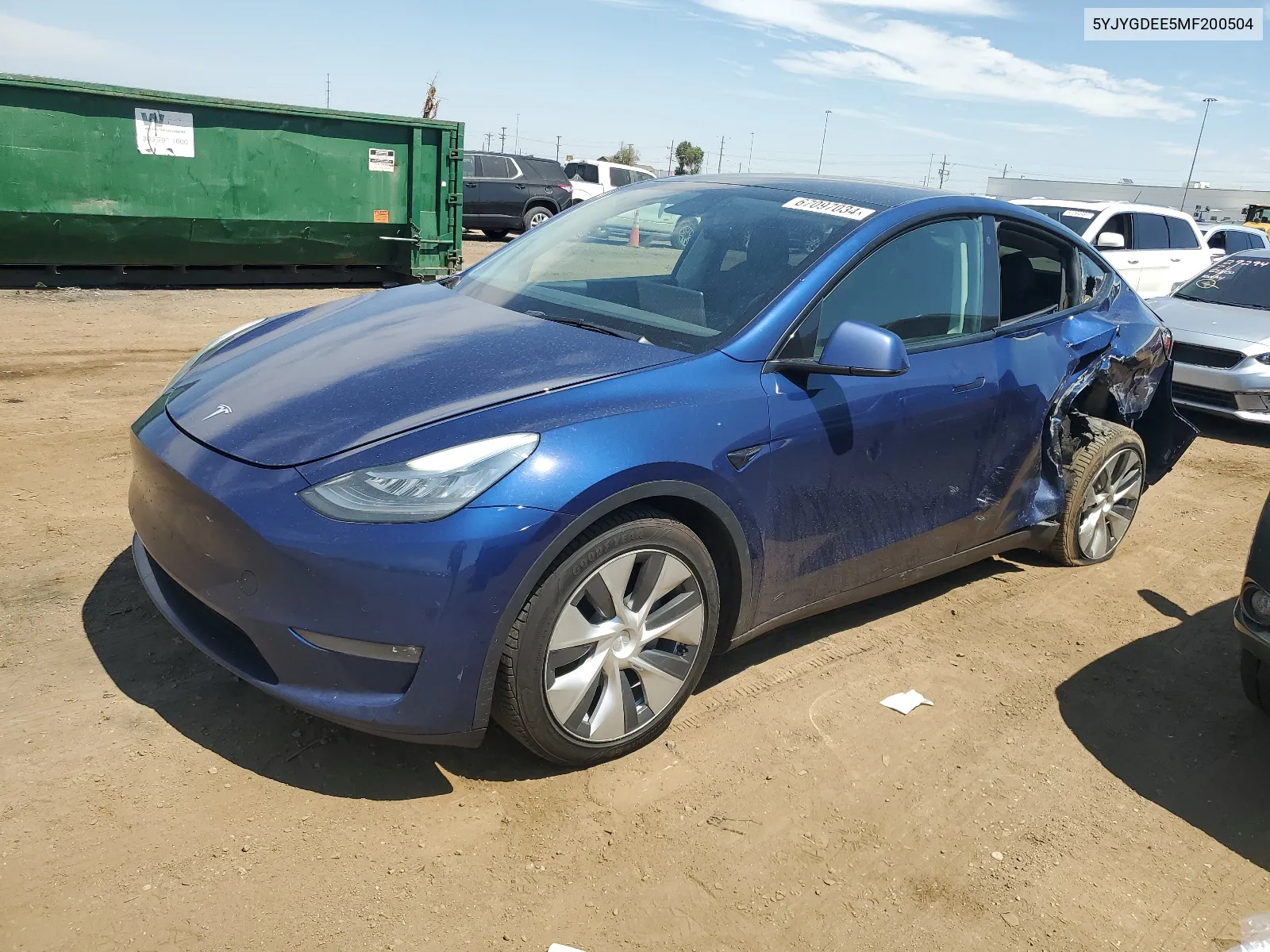 2021 Tesla Model Y VIN: 5YJYGDEE5MF200504 Lot: 67097034