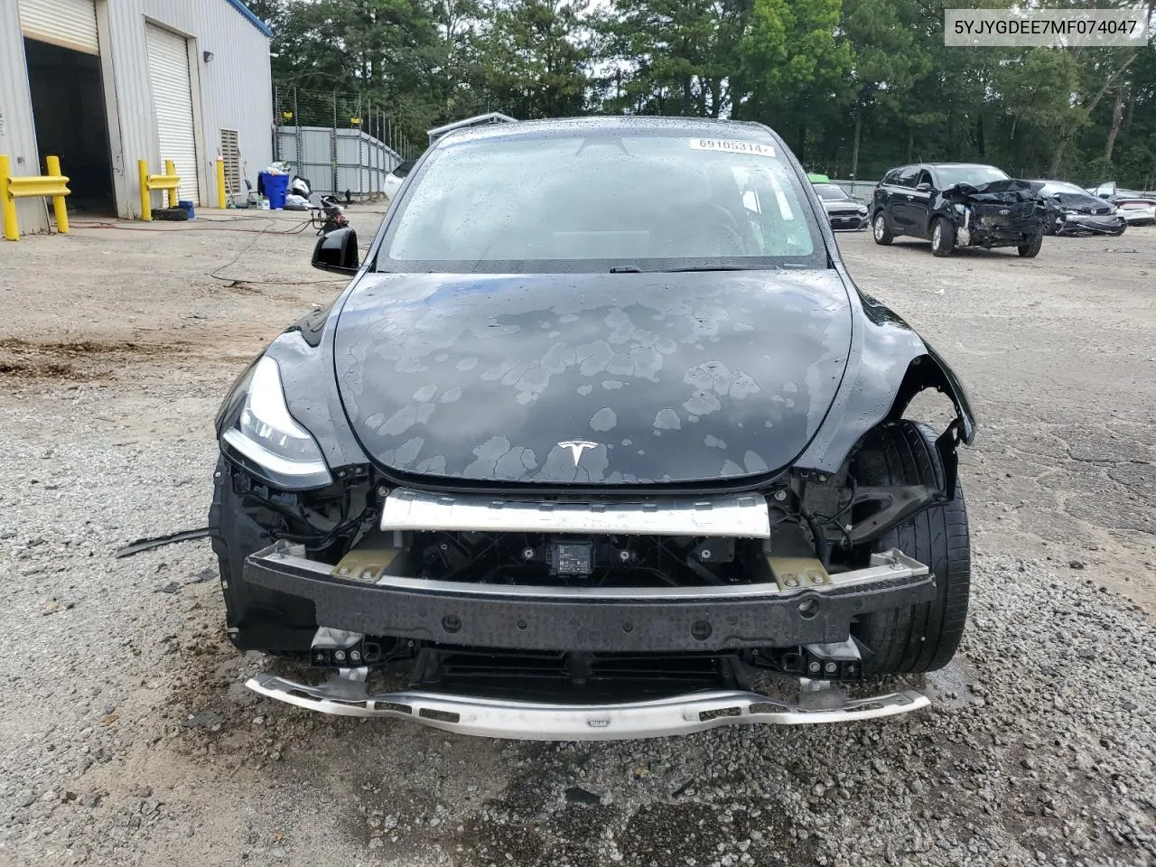 2021 Tesla Model Y VIN: 5YJYGDEE7MF074047 Lot: 69105314