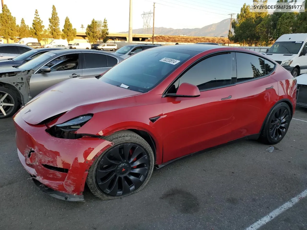 2021 Tesla Model Y VIN: 5YJYGDEF5MF251977 Lot: 70220814