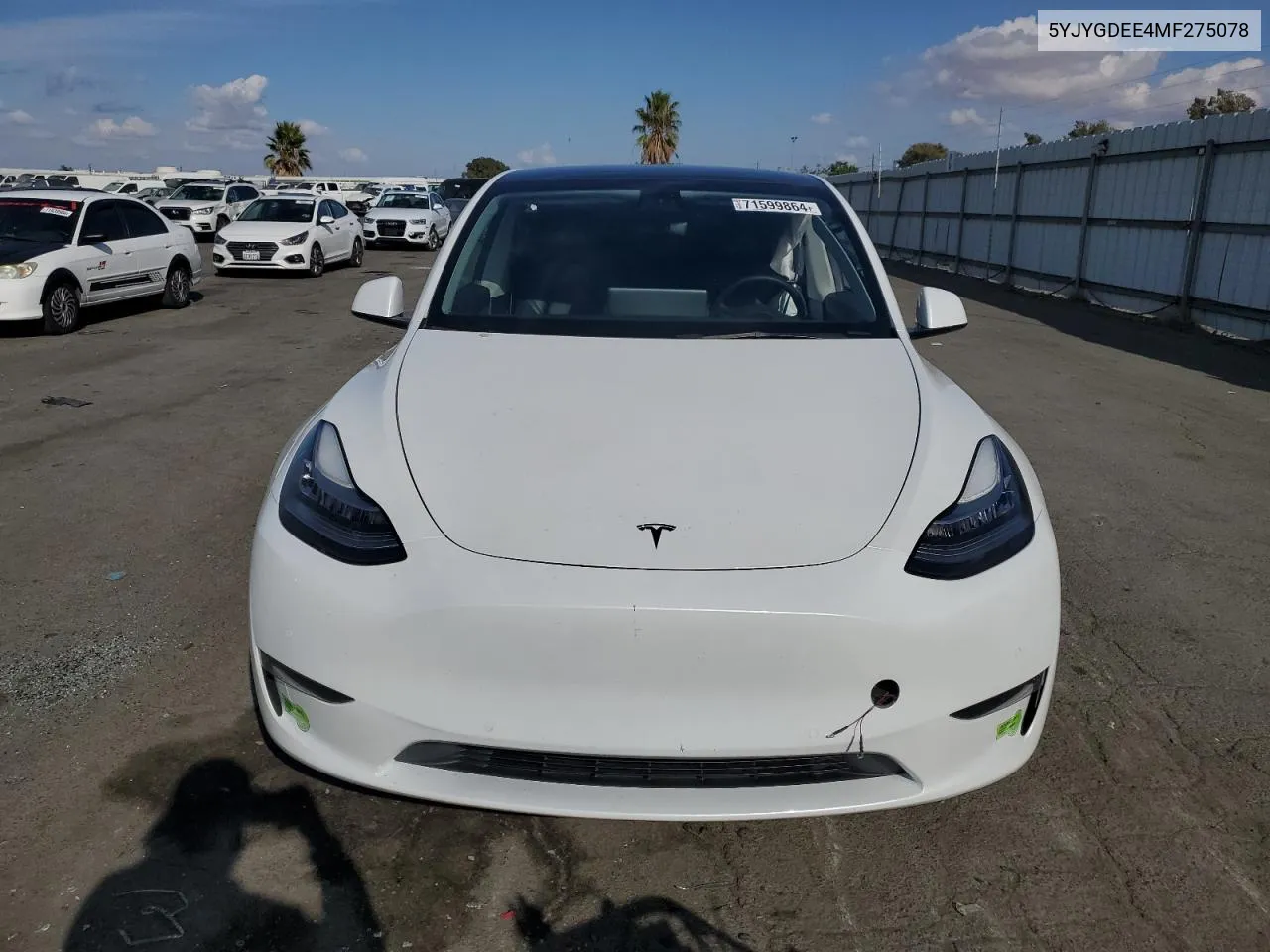 2021 Tesla Model Y VIN: 5YJYGDEE4MF275078 Lot: 71599864