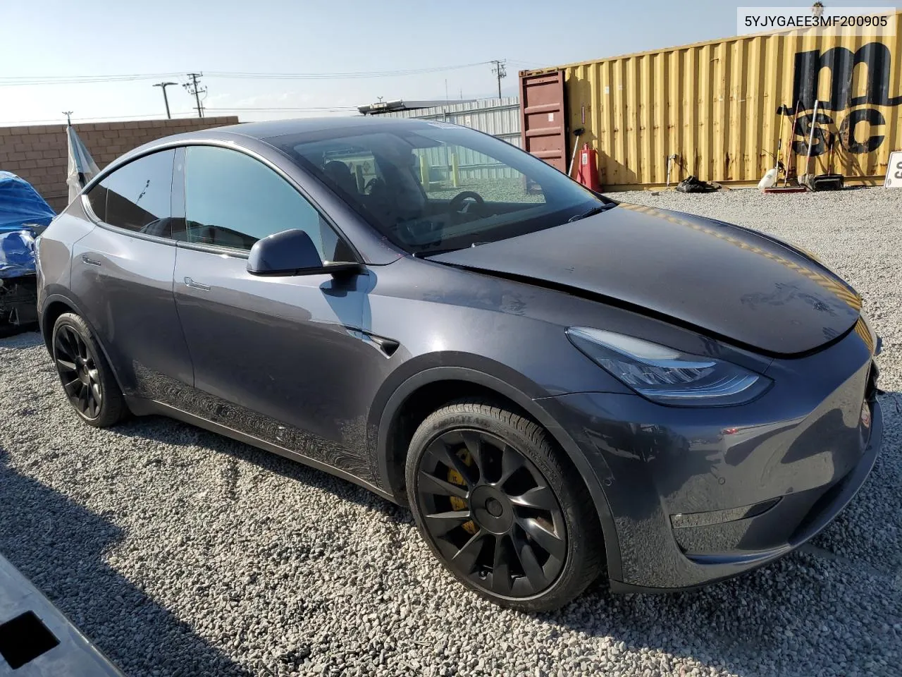 2021 Tesla Model Y VIN: 5YJYGAEE3MF200905 Lot: 72003864