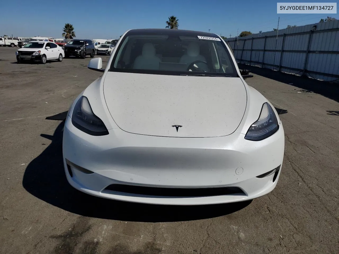 2021 Tesla Model Y VIN: 5YJYGDEE1MF134727 Lot: 72922554