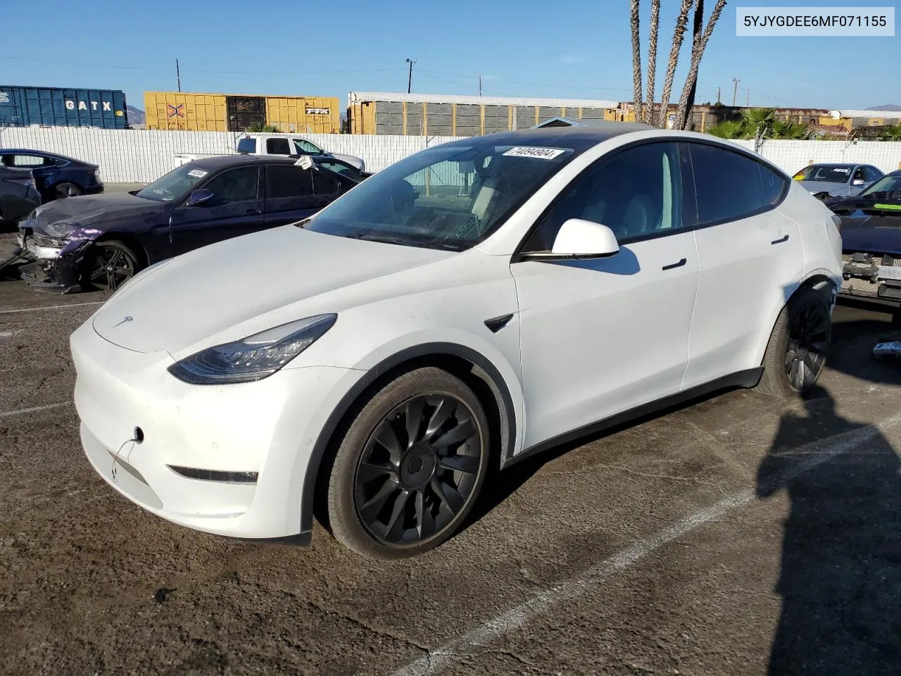 2021 Tesla Model Y VIN: 5YJYGDEE6MF071155 Lot: 74094904