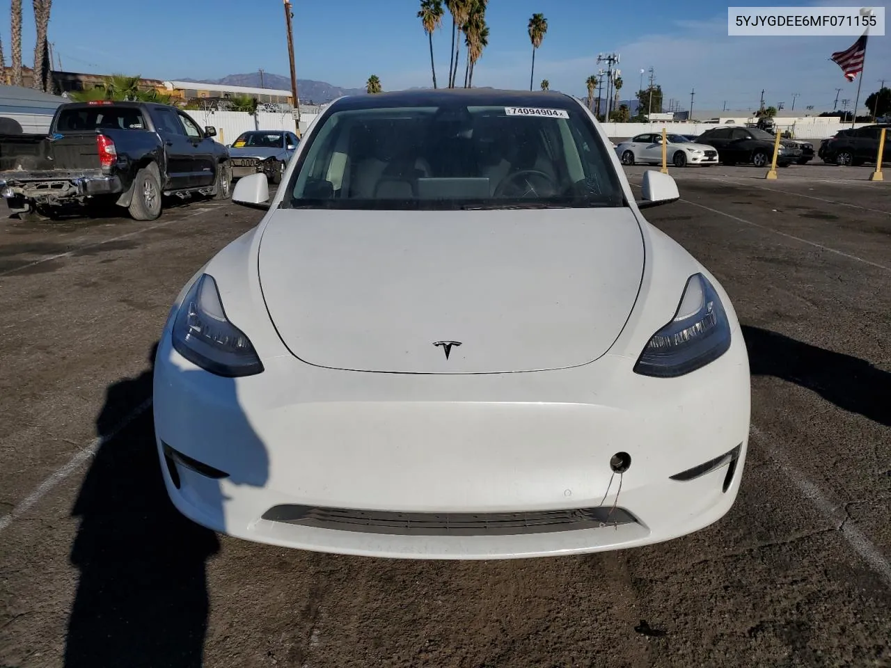 2021 Tesla Model Y VIN: 5YJYGDEE6MF071155 Lot: 74094904