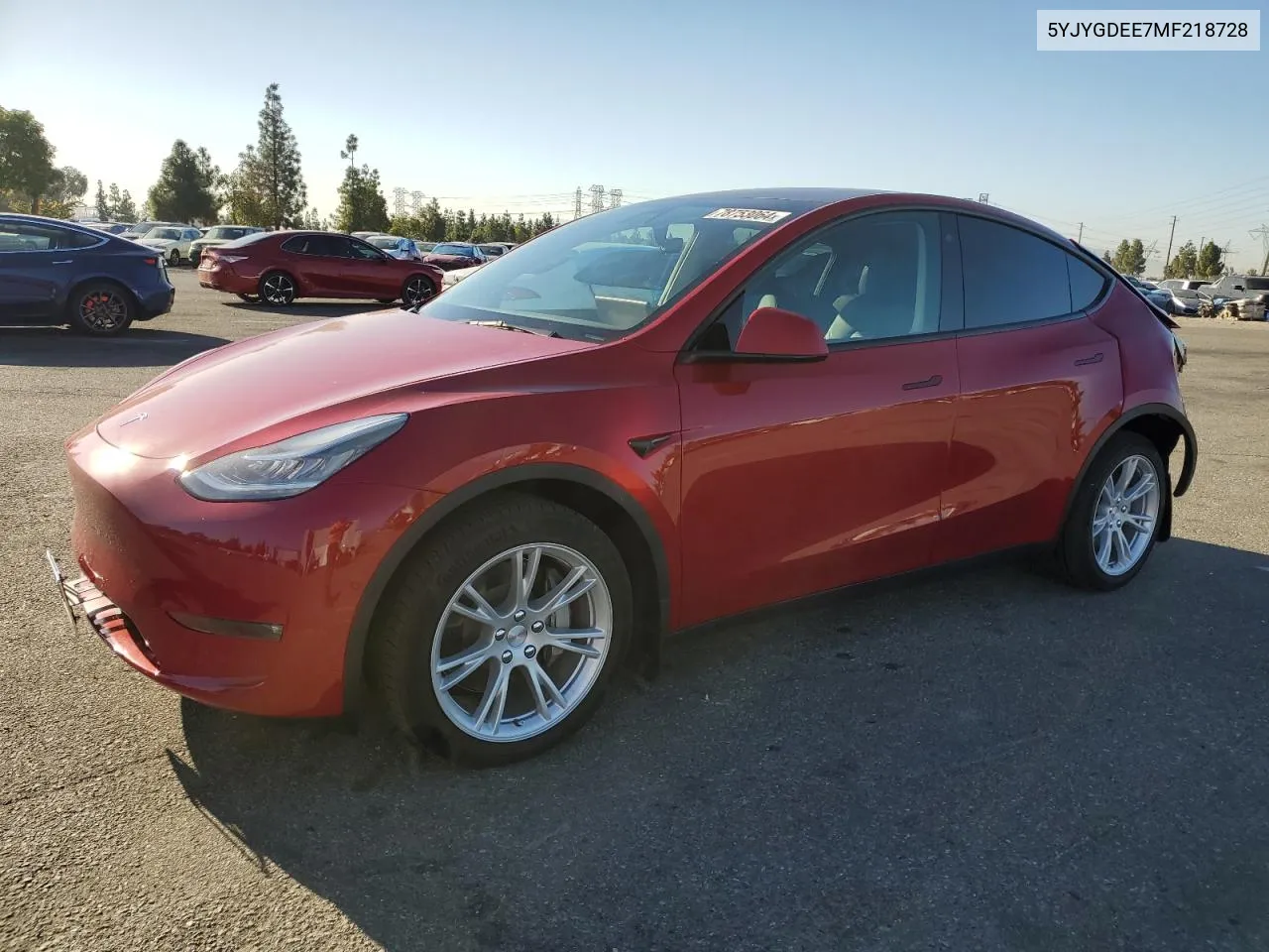 2021 Tesla Model Y VIN: 5YJYGDEE7MF218728 Lot: 78753064