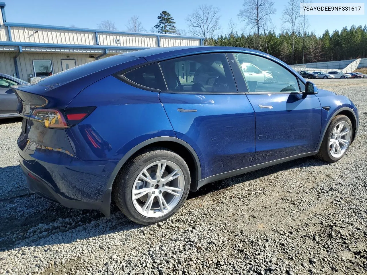 2022 Tesla Model Y VIN: 7SAYGDEE9NF331617 Lot: 40191504