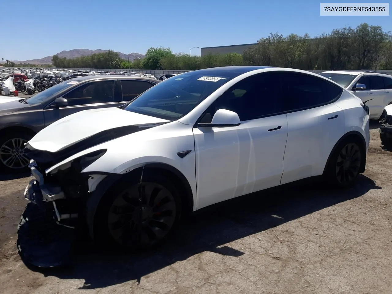 2022 Tesla Model Y VIN: 7SAYGDEF9NF543555 Lot: 57915554