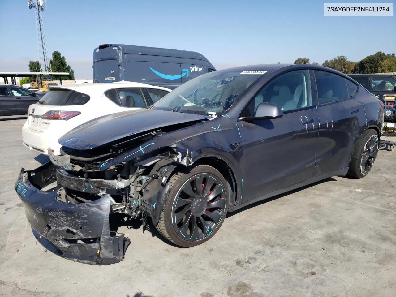 2022 Tesla Model Y VIN: 7SAYGDEF2NF411284 Lot: 58276834