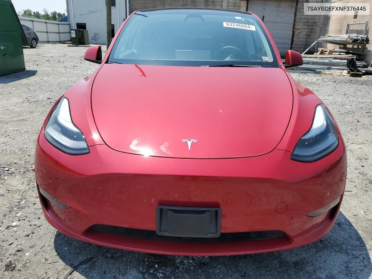 2022 Tesla Model Y VIN: 7SAYGDEFXNF376445 Lot: 63246664