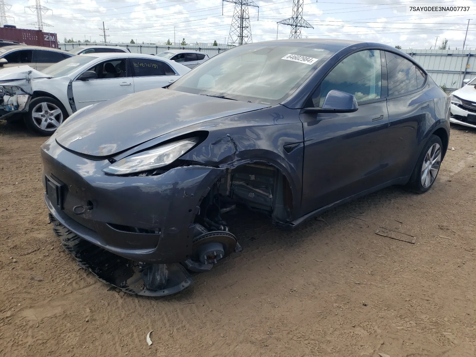 2022 Tesla Model Y VIN: 7SAYGDEE3NA007737 Lot: 64602984