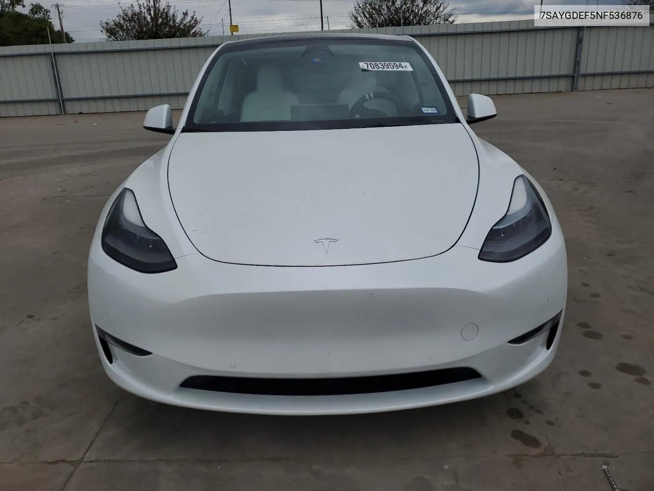 2022 Tesla Model Y VIN: 7SAYGDEF5NF536876 Lot: 70839594