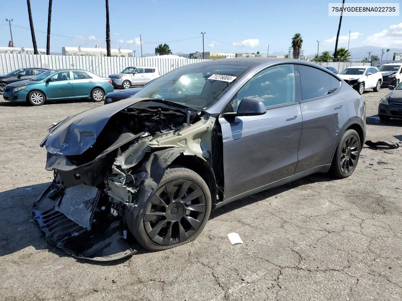 2022 Tesla Model Y VIN: 7SAYGDEE8NA022735 Lot: 71276004