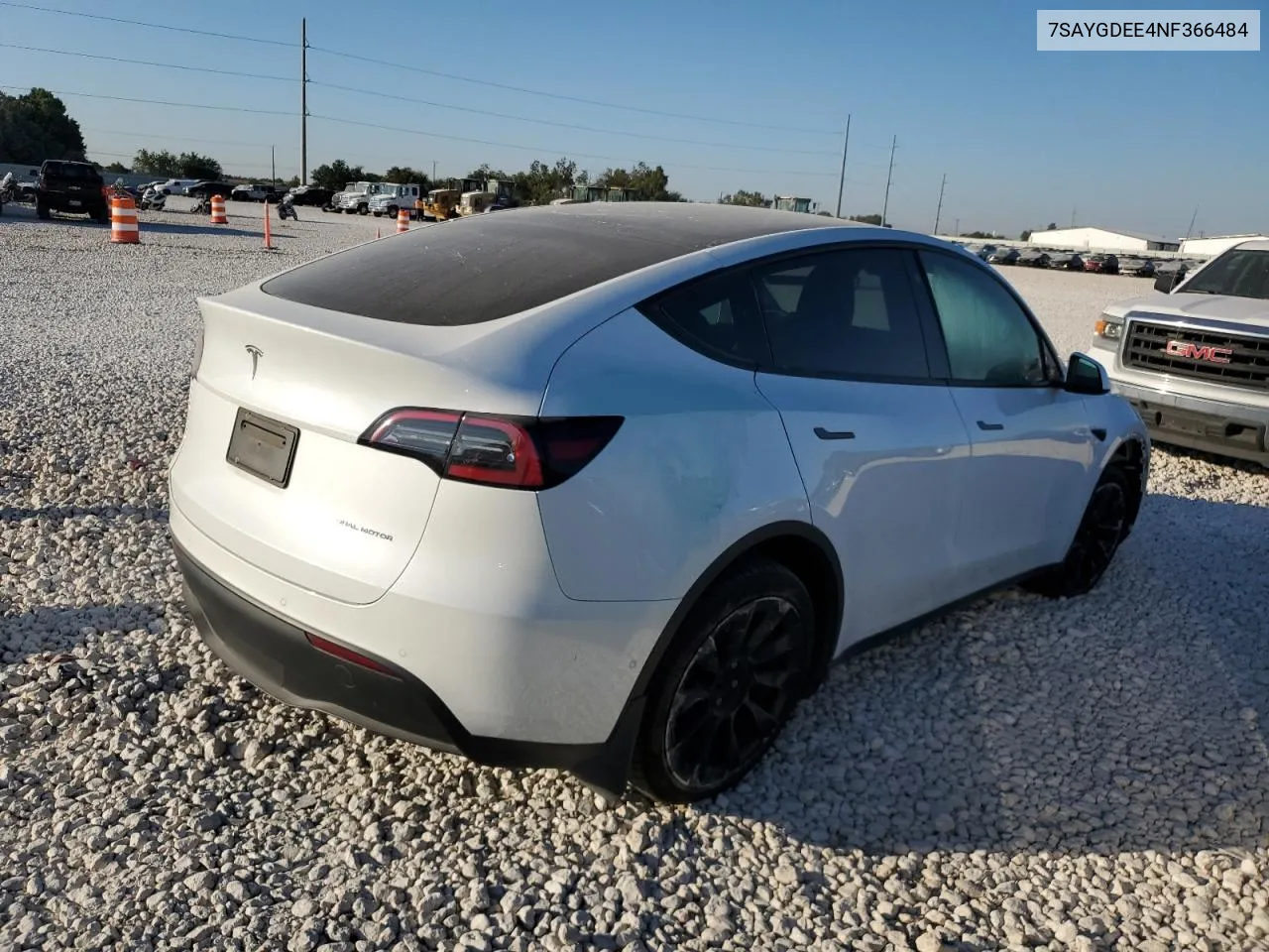 2022 Tesla Model Y VIN: 7SAYGDEE4NF366484 Lot: 72709524