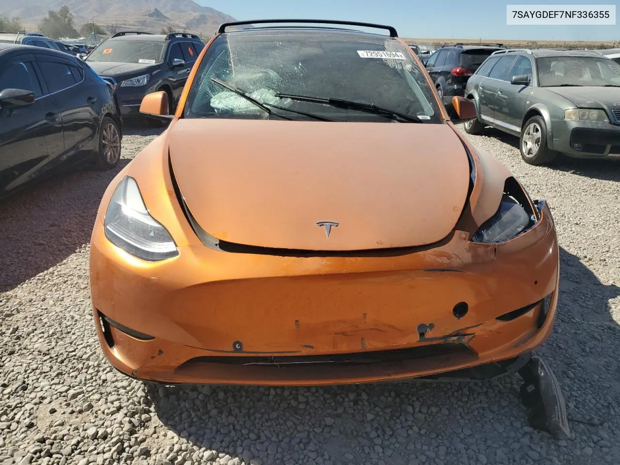 2022 Tesla Model Y VIN: 7SAYGDEF7NF336355 Lot: 72951694