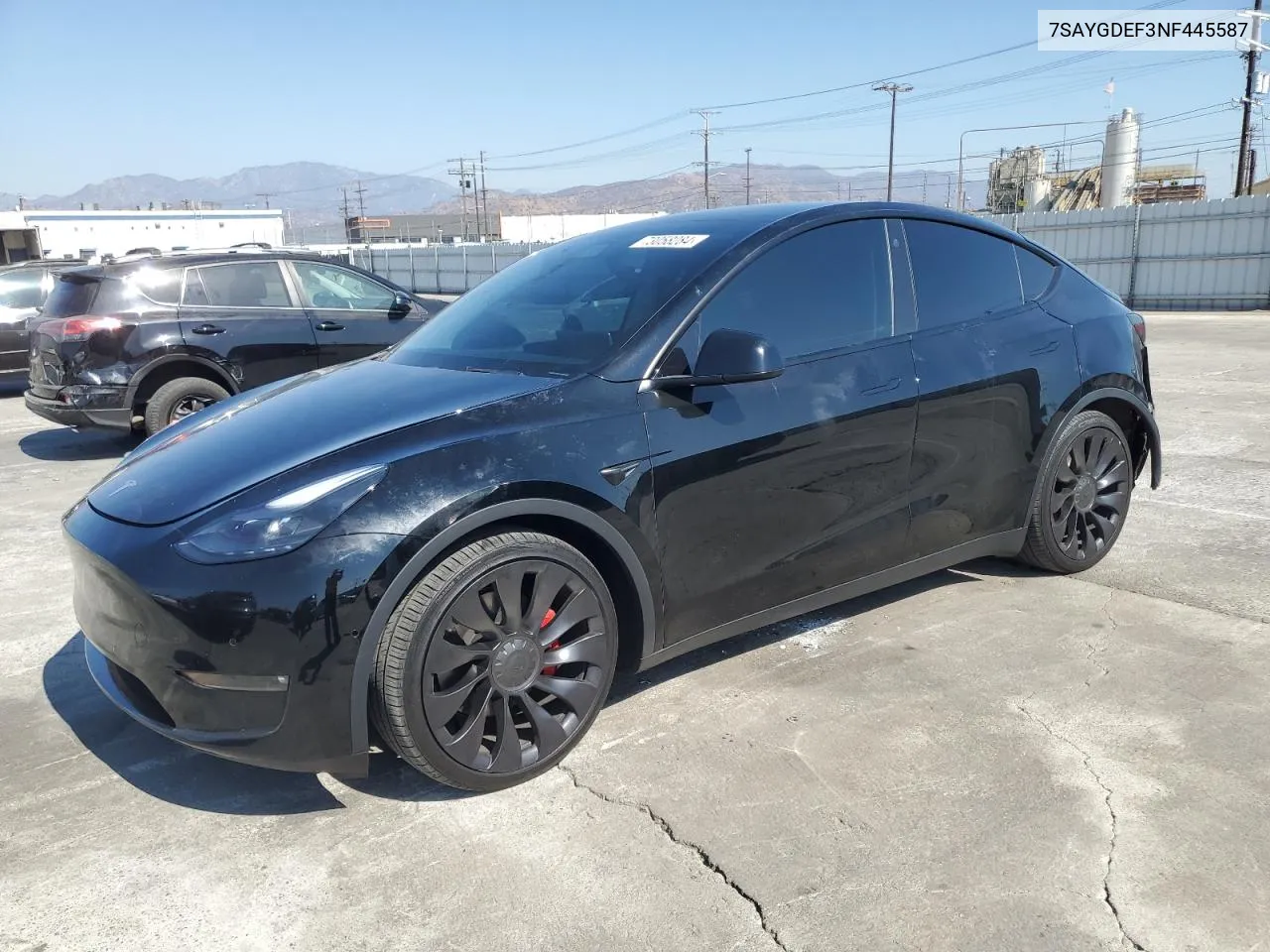 2022 Tesla Model Y VIN: 7SAYGDEF3NF445587 Lot: 73058284