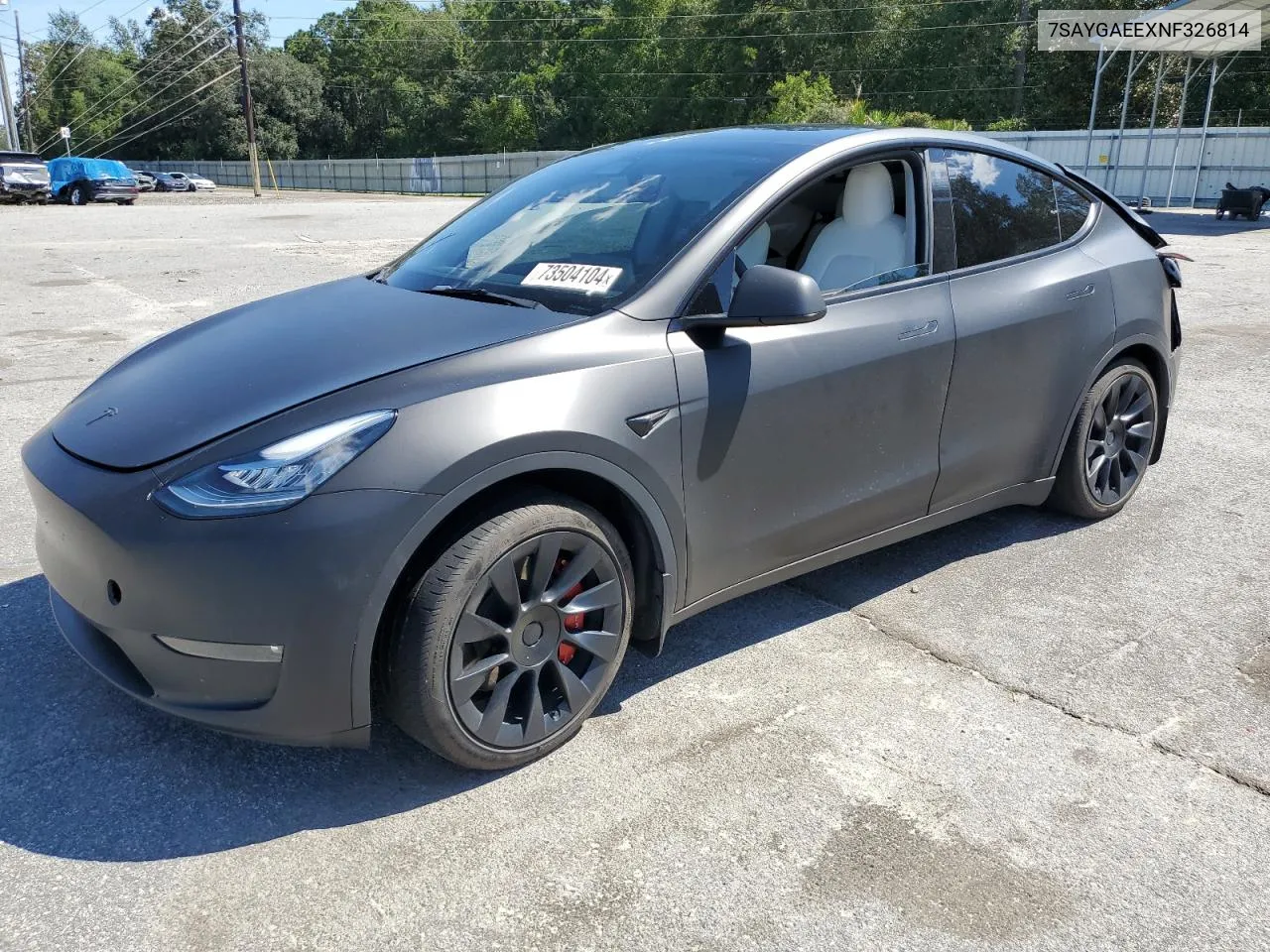 2022 Tesla Model Y VIN: 7SAYGAEEXNF326814 Lot: 73504104