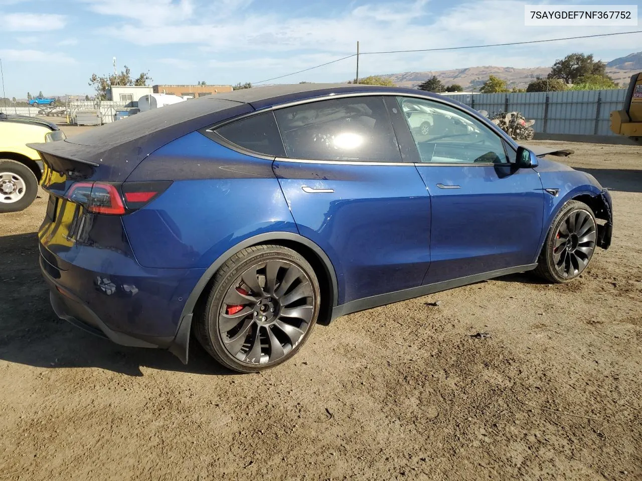 2022 Tesla Model Y VIN: 7SAYGDEF7NF367752 Lot: 73752524