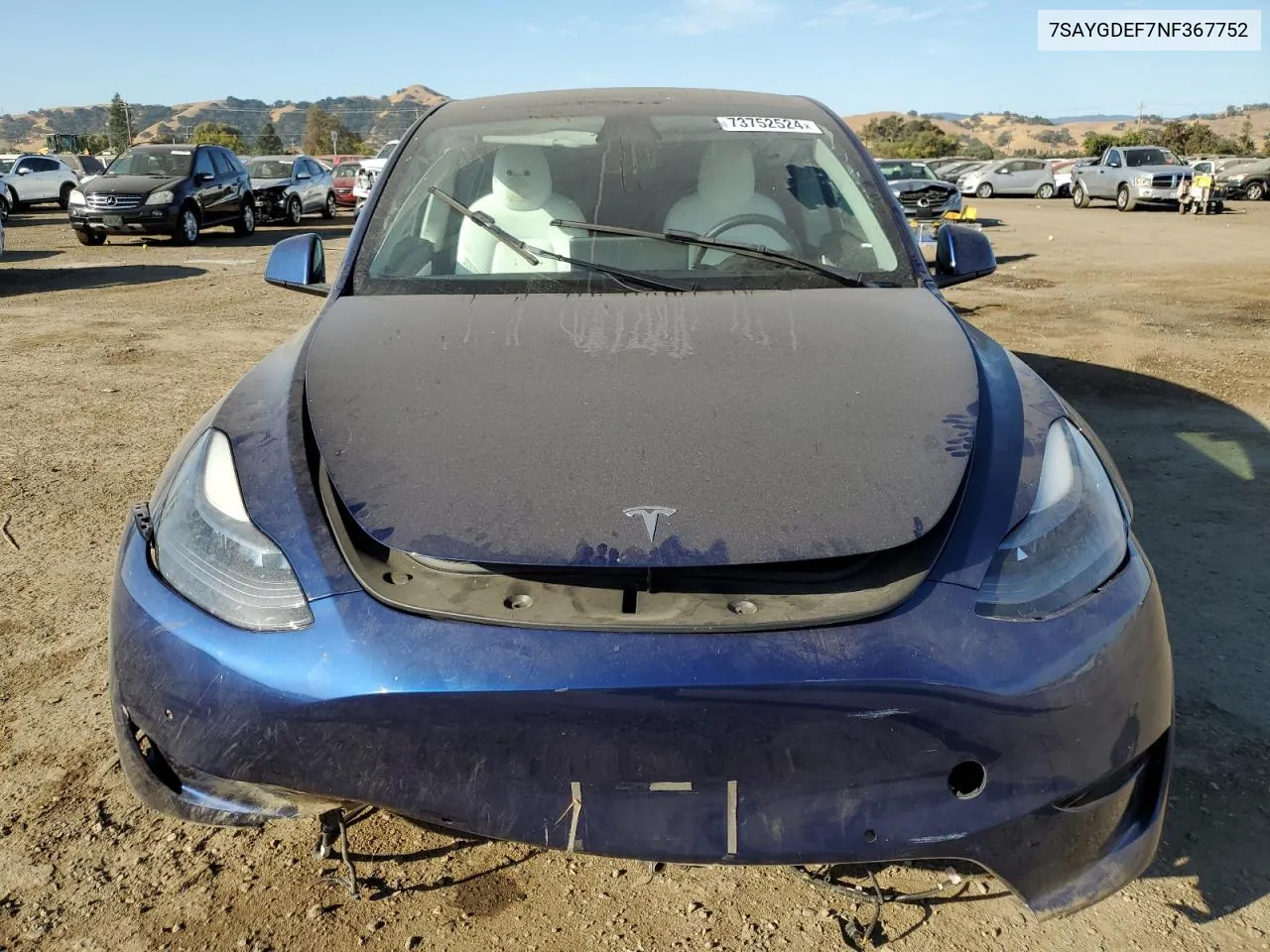 2022 Tesla Model Y VIN: 7SAYGDEF7NF367752 Lot: 73752524