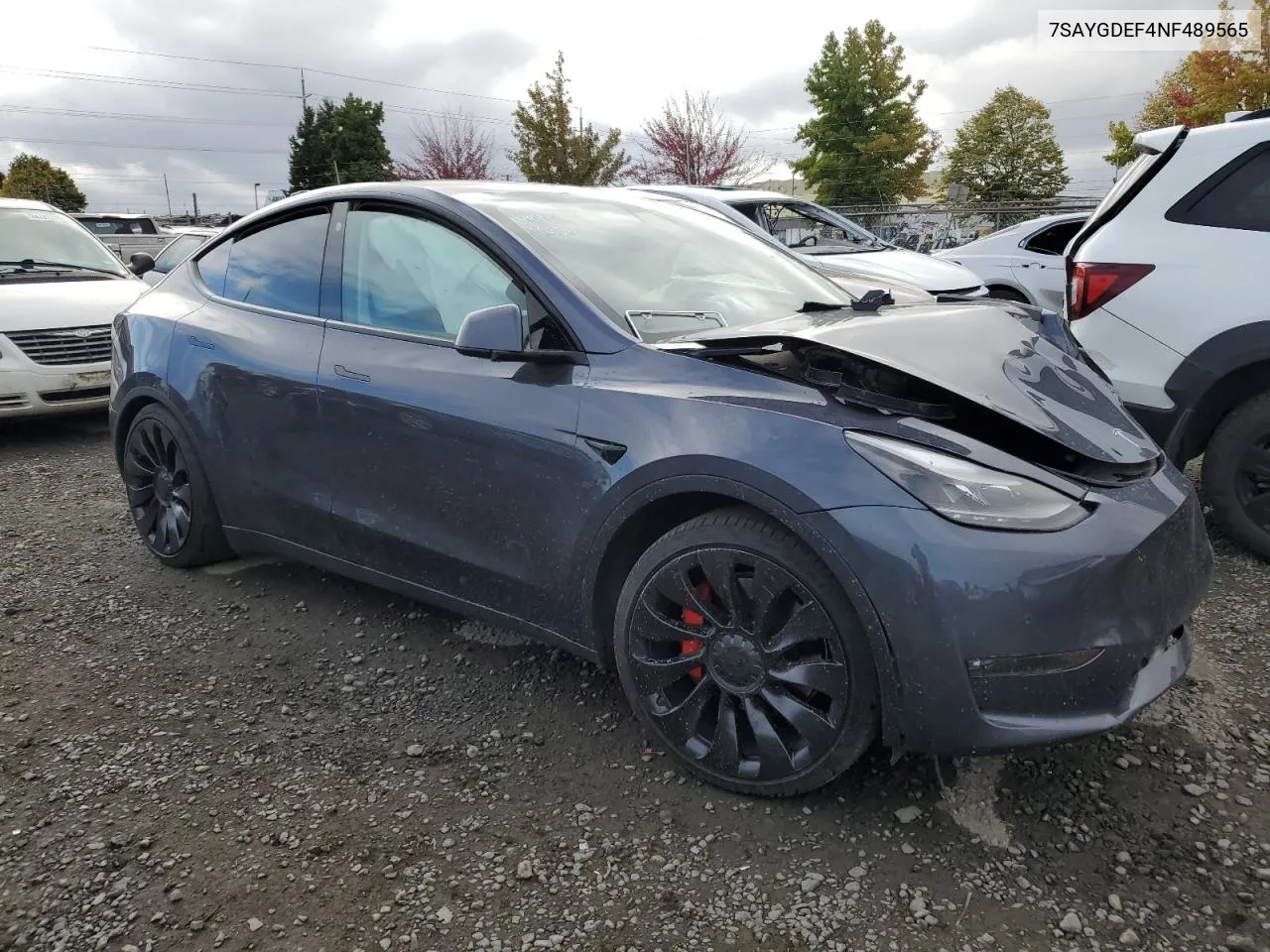 2022 Tesla Model Y VIN: 7SAYGDEF4NF489565 Lot: 74628124