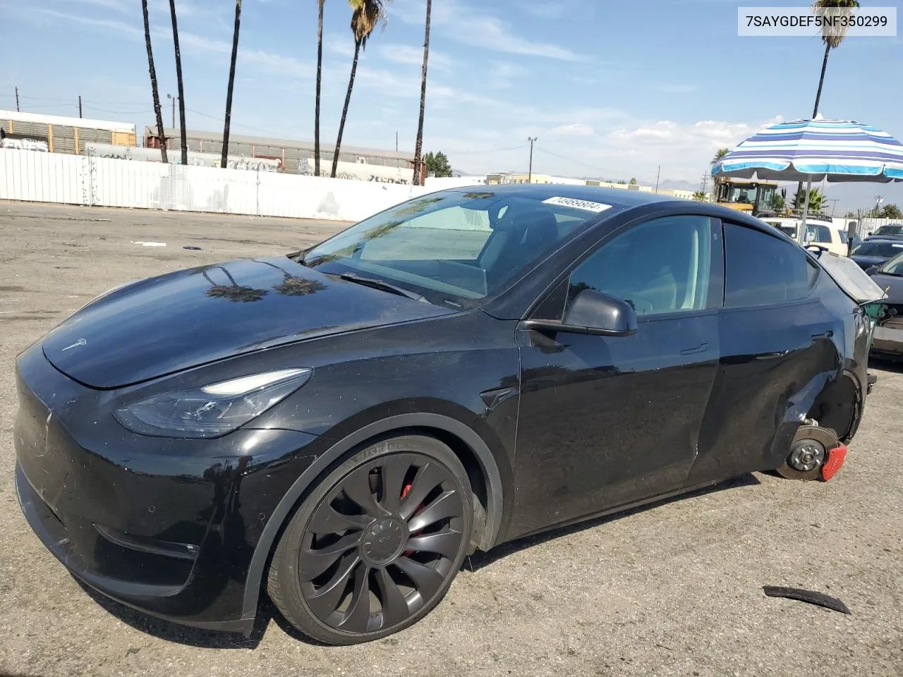 2022 Tesla Model Y VIN: 7SAYGDEF5NF350299 Lot: 74989804