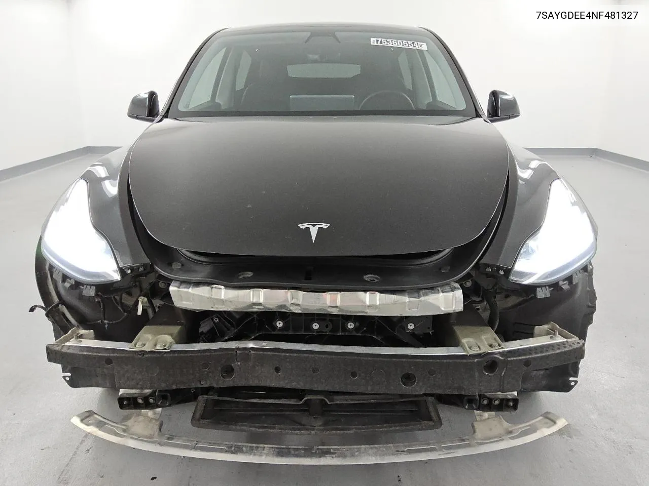 2022 Tesla Model Y VIN: 7SAYGDEE4NF481327 Lot: 75360554