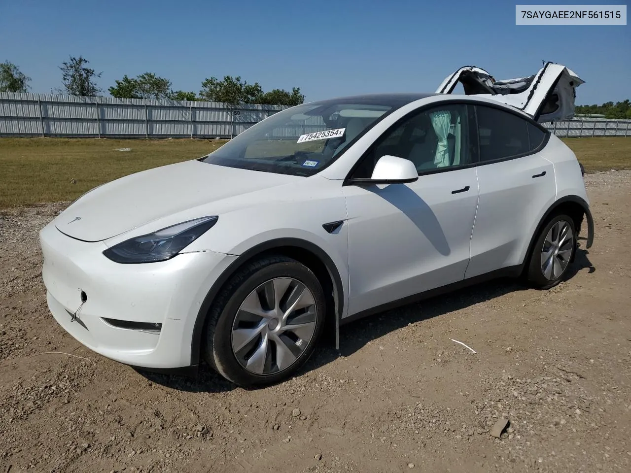 2022 Tesla Model Y VIN: 7SAYGAEE2NF561515 Lot: 75425354