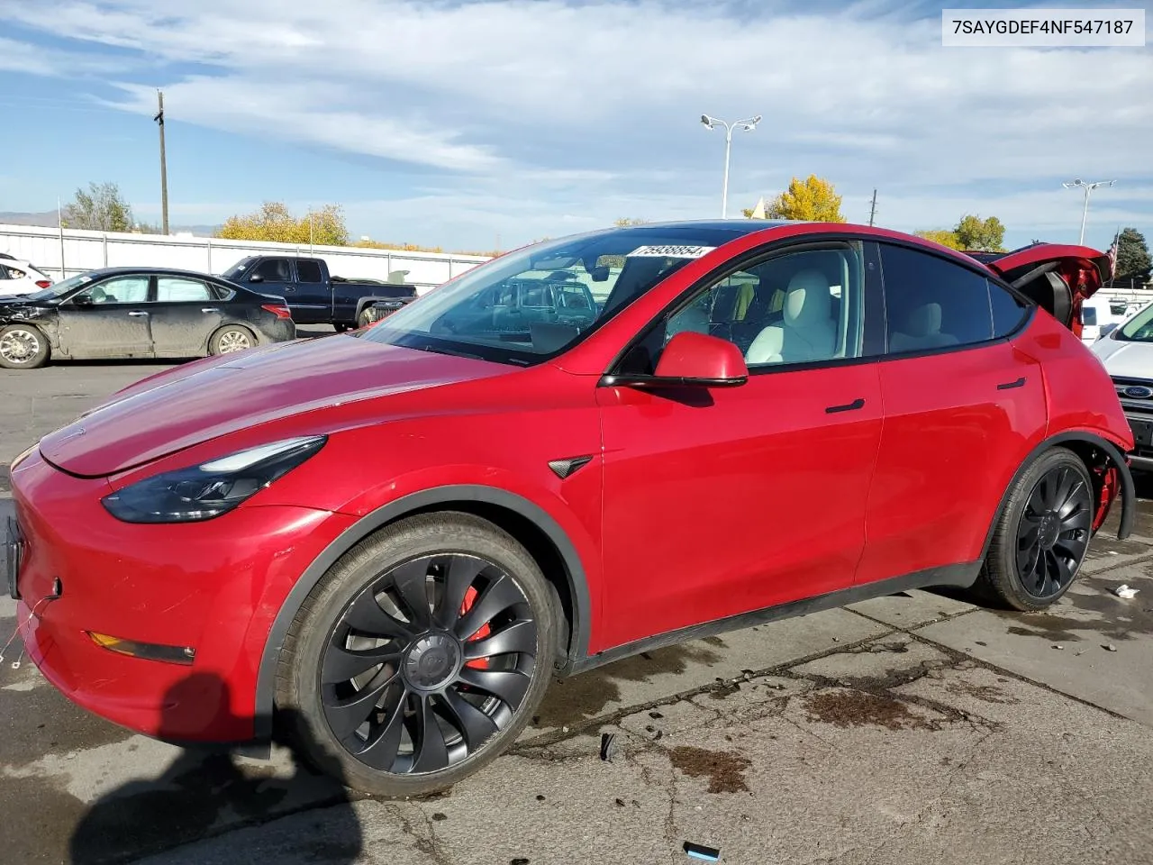 2022 Tesla Model Y VIN: 7SAYGDEF4NF547187 Lot: 75938854