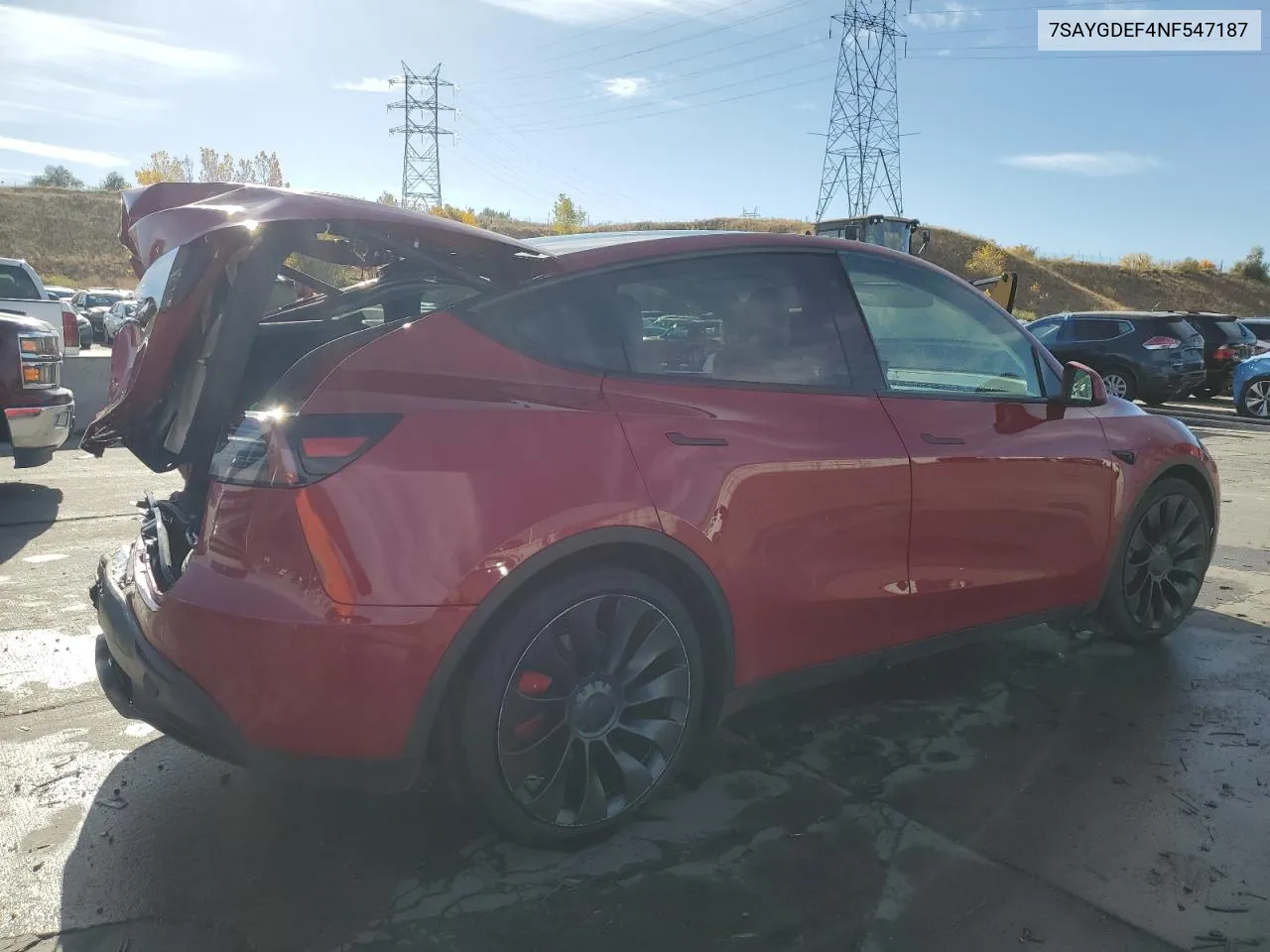 2022 Tesla Model Y VIN: 7SAYGDEF4NF547187 Lot: 75938854