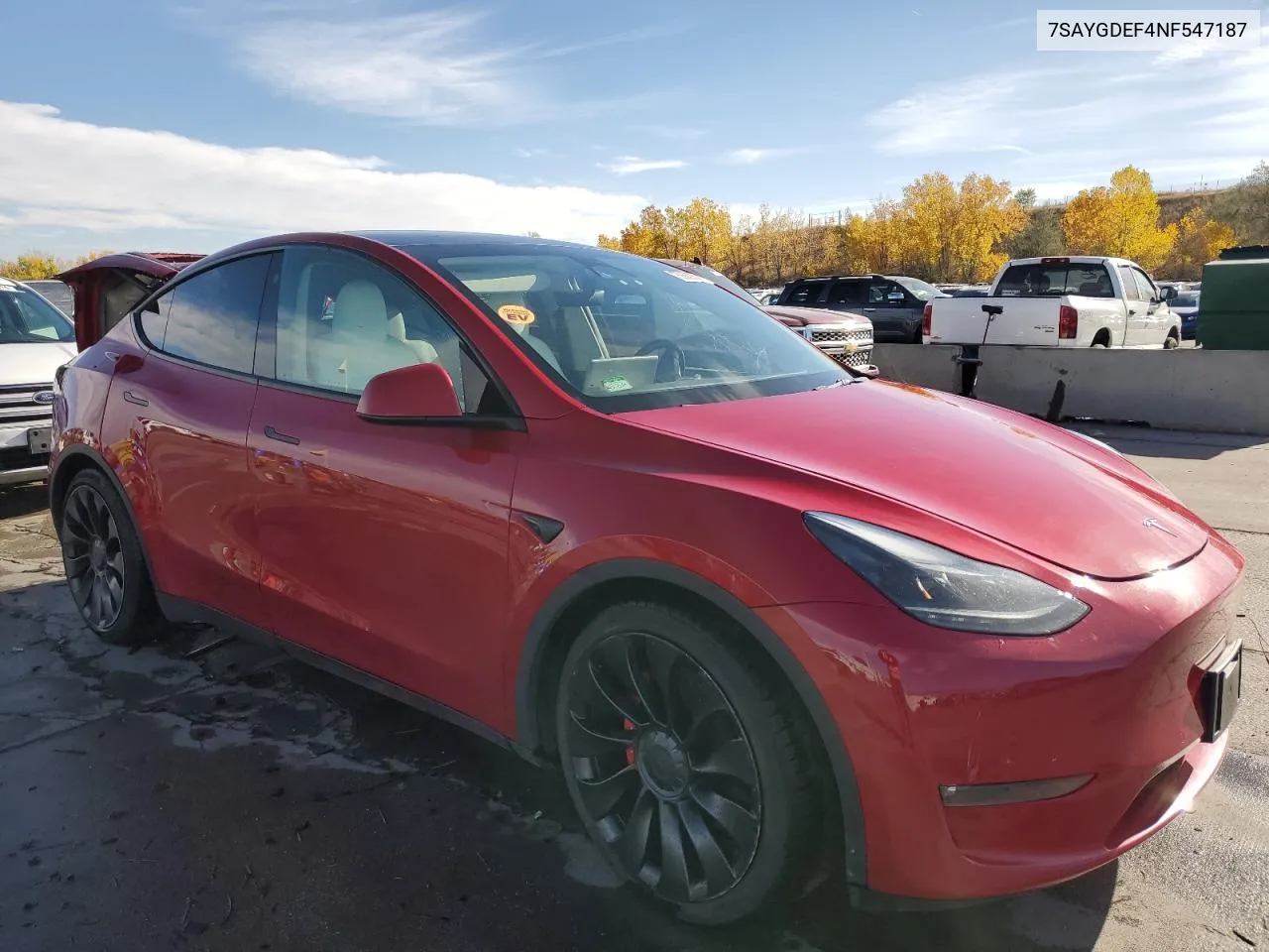 2022 Tesla Model Y VIN: 7SAYGDEF4NF547187 Lot: 75938854