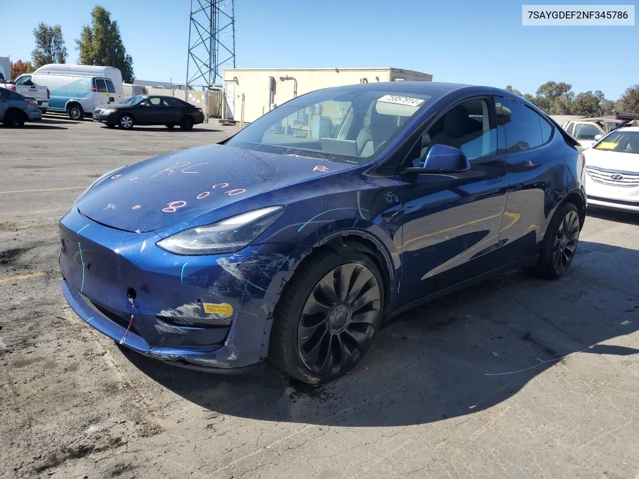 2022 Tesla Model Y VIN: 7SAYGDEF2NF345786 Lot: 75957914