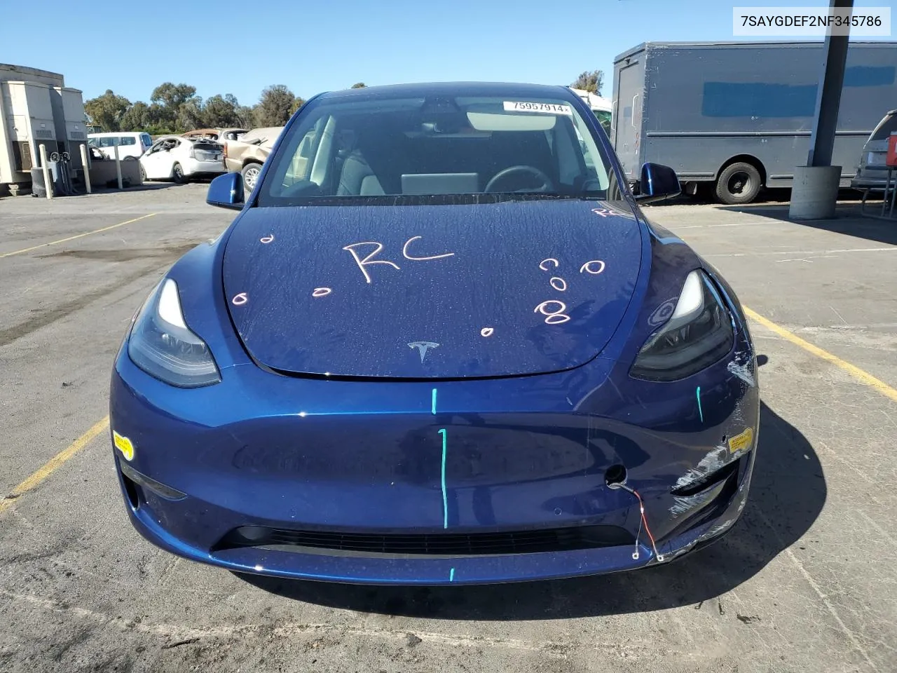 2022 Tesla Model Y VIN: 7SAYGDEF2NF345786 Lot: 75957914