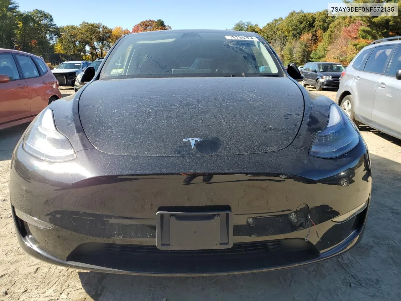 2022 Tesla Model Y VIN: 7SAYGDEF0NF572135 Lot: 76755204